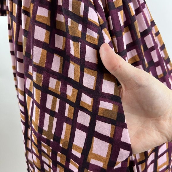 Gal Meets Glam Lindsey Dress Size 2 Purple Pink Plaid Tie Neck Pockets V Neck - Picture 10 of 15